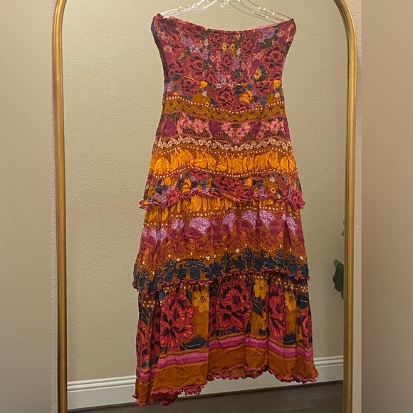 Farm Rio for Anthropologie Tiered Strapless Multicolor Midi Dress Size M - Picture 9 of 12